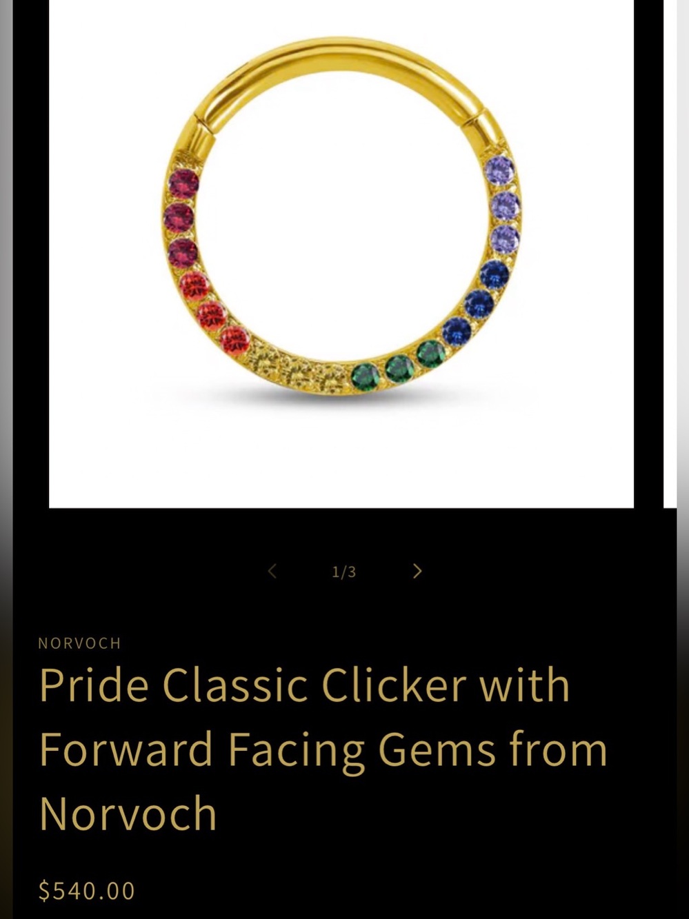 14k Gold Pride Gemstone Septum Ring by Norvoch